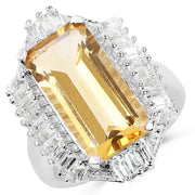 Bids.com 9.13 Carat Genuine Citrine & White Topaz .925 Sterling Silver Ring Rings