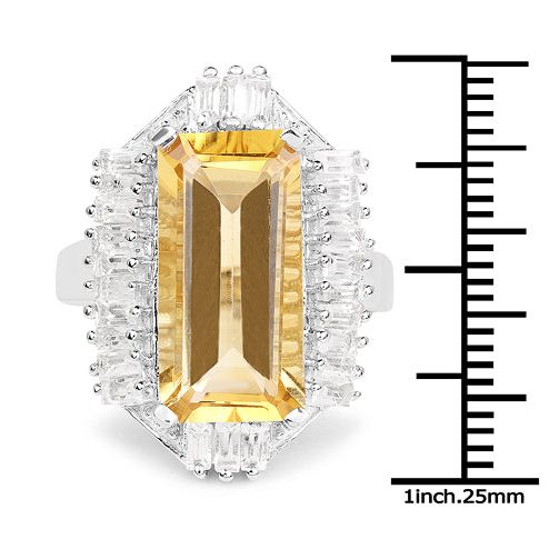 Bids.com 9.13 Carat Genuine Citrine & White Topaz .925 Sterling Silver Ring Rings