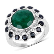 Bids.com 6.88 Carat Dyed Emerald & Blue Sapphire .925 Sterling Silver Ring Rings