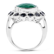 Bids.com 6.88 Carat Dyed Emerald & Blue Sapphire .925 Sterling Silver Ring Rings
