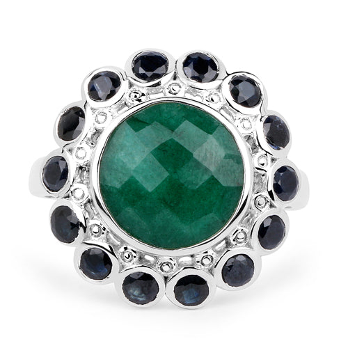 Bids.com 6.88 Carat Dyed Emerald & Blue Sapphire .925 Sterling Silver Ring Rings