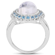 Bids.com 7.21 Carat Genuine White Rainbow Moonstone & Swiss Blue Topaz .925 Sterling Silver Ring Rings