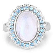 Bids.com 7.21 Carat Genuine White Rainbow Moonstone & Swiss Blue Topaz .925 Sterling Silver Ring Rings