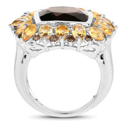 Bids.com 9.16 Carat Genuine Smoky Quartz & Citrine .925 Sterling Silver Ring Rings