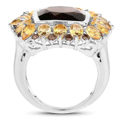 Bids.com 9.16 Carat Genuine Smoky Quartz & Citrine .925 Sterling Silver Ring Rings