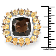 Bids.com 9.16 Carat Genuine Smoky Quartz & Citrine .925 Sterling Silver Ring Rings