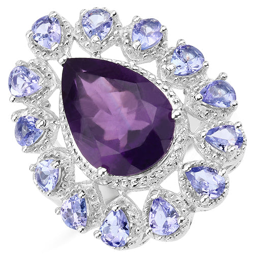 Bids.com 5.82 Carat Genuine Amethyst and Tanzanite .925 Sterling Silver Ring Rings