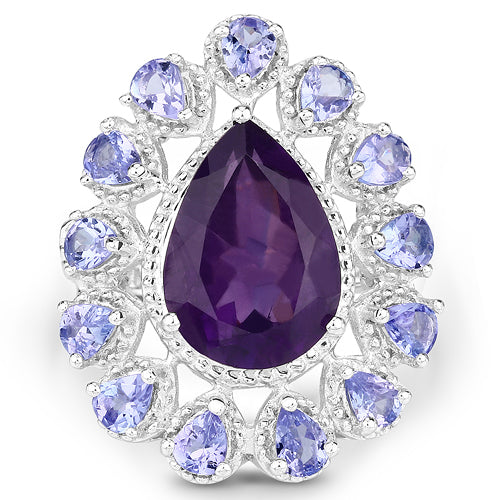 Bids.com 5.82 Carat Genuine Amethyst and Tanzanite .925 Sterling Silver Ring Rings
