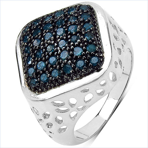 Bids.com 0.54 Carat Genuine Blue Diamond .925 Sterling Silver Ring Rings