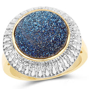 Bids.com 4.90 Carat Genuine Cobalt Blue Drusy .925 Sterling Silver Ring Rings