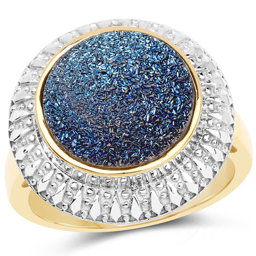 Bids.com 4.90 Carat Genuine Cobalt Blue Drusy .925 Sterling Silver Ring Rings