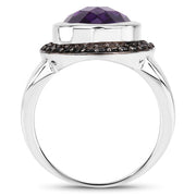 Bids.com 5.35 Carat Genuine Amethyst and Black Spinel .925 Sterling Silver Ring Rings