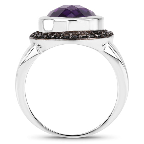 Bids.com 5.35 Carat Genuine Amethyst and Black Spinel .925 Sterling Silver Ring Rings