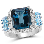Bids.com 8.17 Carat Genuine London Blue Topaz and Swiss Blue Topaz .925 Sterling Silver Ring Rings