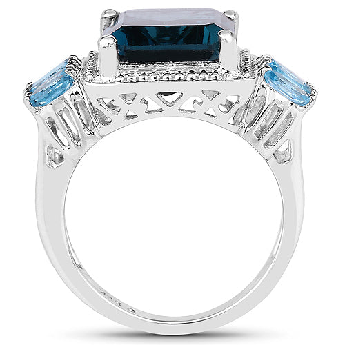 Bids.com 8.17 Carat Genuine London Blue Topaz and Swiss Blue Topaz .925 Sterling Silver Ring Rings