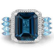 Bids.com 8.17 Carat Genuine London Blue Topaz and Swiss Blue Topaz .925 Sterling Silver Ring Rings