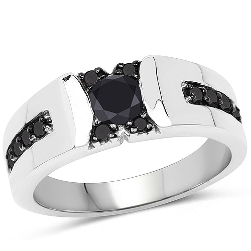 Bids.com 0.83 Carat Genuine Black Diamond .925 Sterling Silver Ring Rings