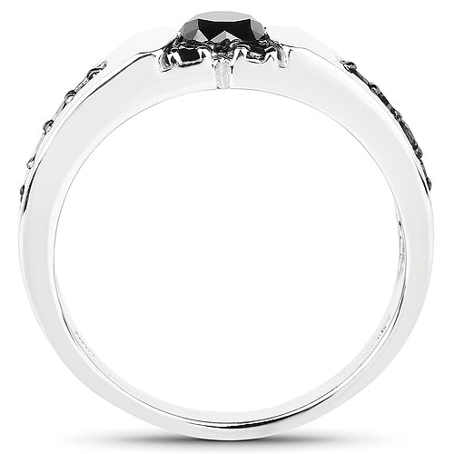 Bids.com 0.83 Carat Genuine Black Diamond .925 Sterling Silver Ring Rings