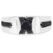 Bids.com 0.83 Carat Genuine Black Diamond .925 Sterling Silver Ring Rings