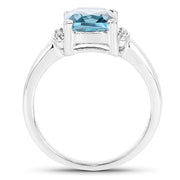 Bids.com 3.55 Carat Genuine London Blue Topaz & White Topaz .925 Sterling Silver Ring Rings