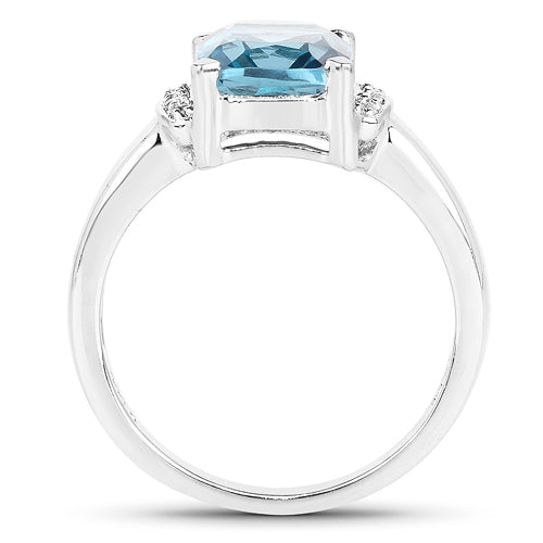Bids.com 3.55 Carat Genuine London Blue Topaz & White Topaz .925 Sterling Silver Ring Rings