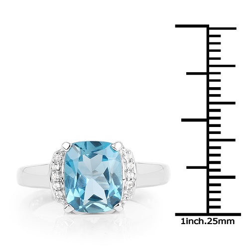 Bids.com 3.55 Carat Genuine London Blue Topaz & White Topaz .925 Sterling Silver Ring Rings