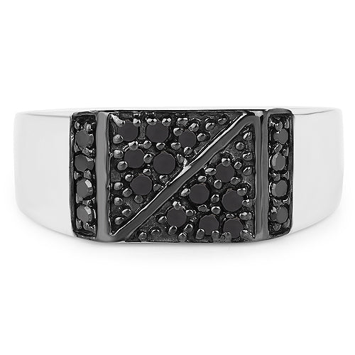 Bids.com 0.35 Carat Genuine Black Diamond .925 Sterling Silver Ring Rings