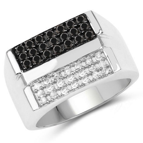 Bids.com 0.64 Carat Genuine Black Diamond and White Diamond .925 Sterling Silver Ring Rings