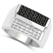 Bids.com 0.64 Carat Genuine Black Diamond and White Diamond .925 Sterling Silver Ring Rings