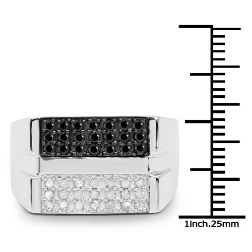 Bids.com 0.64 Carat Genuine Black Diamond and White Diamond .925 Sterling Silver Ring Rings