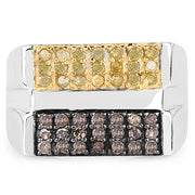 Bids.com 0.63 Carat Genuine Champagne Diamond and Yellow Diamond .925 Sterling Silver Ring Rings
