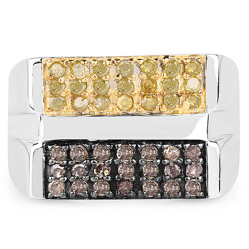 Bids.com 0.63 Carat Genuine Champagne Diamond and Yellow Diamond .925 Sterling Silver Ring Rings