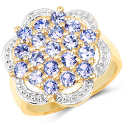 Bids.com 14K Yellow Gold Plated 1.52 Carat Genuine Tanzanite .925 Sterling Silver Ring Rings