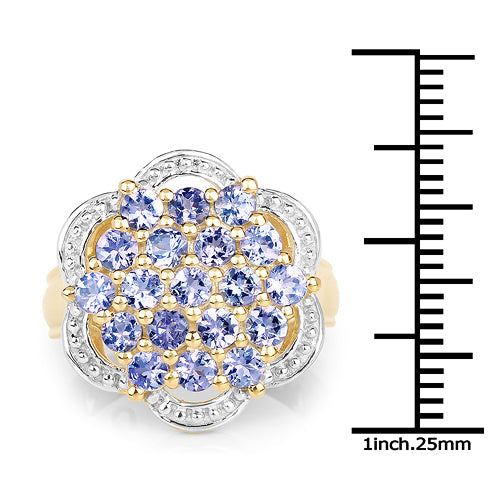 Bids.com 14K Yellow Gold Plated 1.52 Carat Genuine Tanzanite .925 Sterling Silver Ring Rings