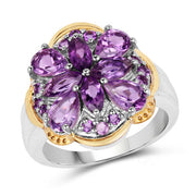 Bids.com Two Tone Plated 2.66 Carat Genuine Amethyst .925 Sterling Silver Ring Rings