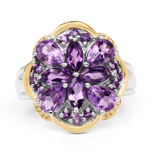 Bids.com Two Tone Plated 2.66 Carat Genuine Amethyst .925 Sterling Silver Ring Rings