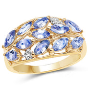 Bids.com 14K Yellow Gold Plated 1.56 Carat Genuine Tanzanite and White Topaz .925 Sterling Silver Ring Rings