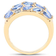 Bids.com 14K Yellow Gold Plated 1.56 Carat Genuine Tanzanite and White Topaz .925 Sterling Silver Ring Rings