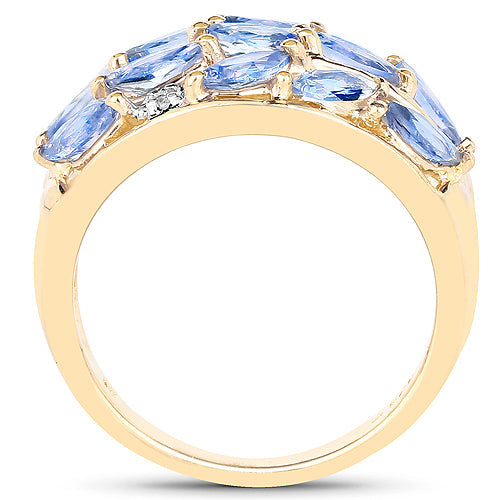 Bids.com 14K Yellow Gold Plated 1.56 Carat Genuine Tanzanite and White Topaz .925 Sterling Silver Ring Rings