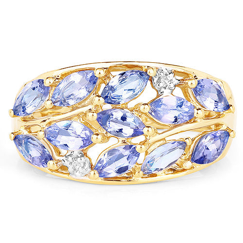 Bids.com 14K Yellow Gold Plated 1.56 Carat Genuine Tanzanite and White Topaz .925 Sterling Silver Ring Rings