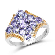 Bids.com Two Tone Plated 1.67 Carat Genuine Tanzanite .925 Sterling Silver Ring Rings