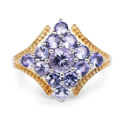 Bids.com Two Tone Plated 1.67 Carat Genuine Tanzanite .925 Sterling Silver Ring Rings