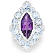 Bids.com 5.30 Carat Genuine Amethyst and Blue Topaz .925 Sterling Silver Ring Rings