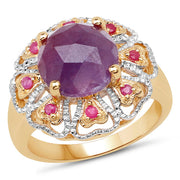 Bids.com 14K Yellow Gold Plated 5.55 Carat Genuine Pink Sapphire & Ruby .925 Sterling Silver Ring Rings