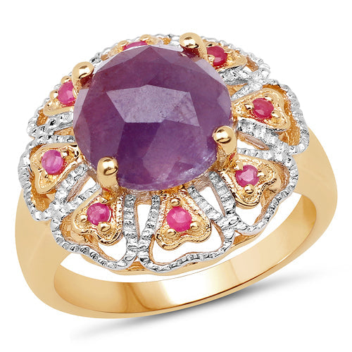 Bids.com 14K Yellow Gold Plated 5.55 Carat Genuine Pink Sapphire & Ruby .925 Sterling Silver Ring Rings