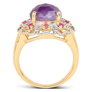 Bids.com 14K Yellow Gold Plated 5.55 Carat Genuine Pink Sapphire & Ruby .925 Sterling Silver Ring Rings