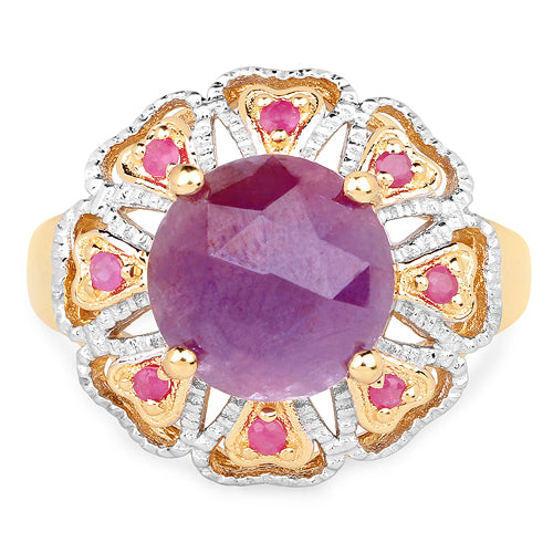 Bids.com 14K Yellow Gold Plated 5.55 Carat Genuine Pink Sapphire & Ruby .925 Sterling Silver Ring Rings