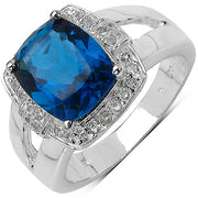 Bids.com 3.64 Carat Genuine London Blue Topaz and White Topaz .925 Sterling Silver Ring Rings