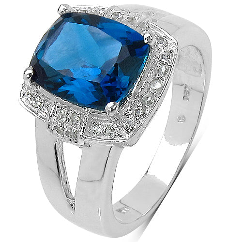 Bids.com 3.64 Carat Genuine London Blue Topaz and White Topaz .925 Sterling Silver Ring Rings