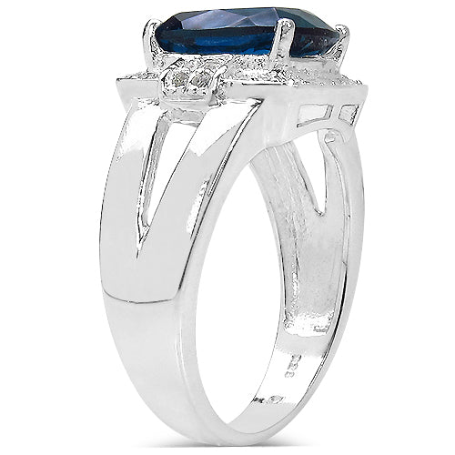 Bids.com 3.64 Carat Genuine London Blue Topaz and White Topaz .925 Sterling Silver Ring Rings
